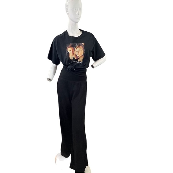 Elan Wide Leg Black Crinkle Trousers Woman’s Size Large - Picture 1 of 15